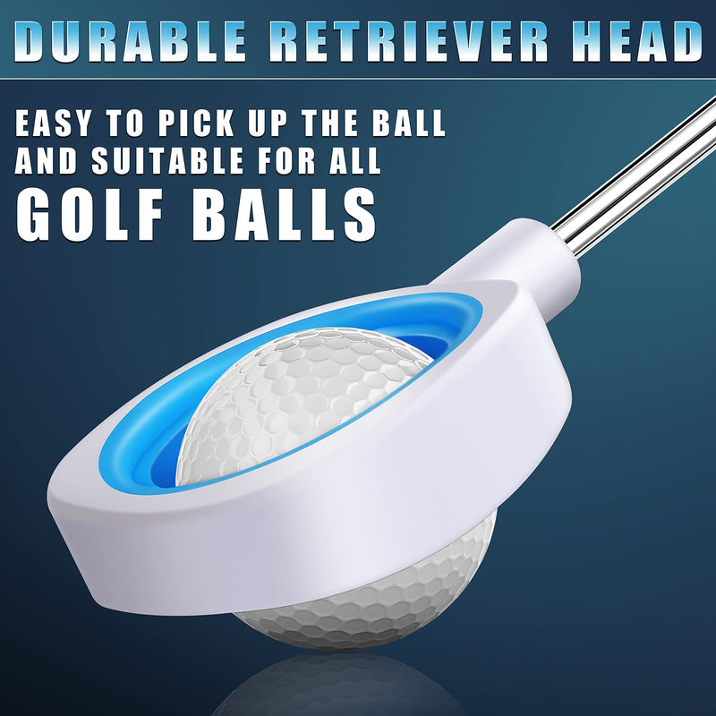 CHAMPKEY LITE1.0 Golf Ball Retriever | Soft Hand Grip with Telescopic Stainless Steel Shaft Retrievers Ideal for Golfer (White&Blue, 9 feet) - Golf Gift