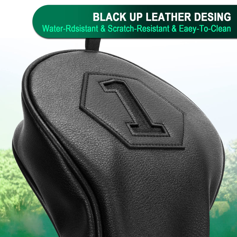 Golf Club Head covers Wood Set 3 PACKS 1FH DR FW UT for Driver Fairway Hybrid with No.Tag Black PU Leather Elastic Closure - Golf Gift