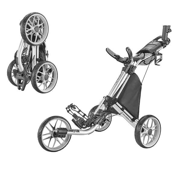 CaddyTek CaddyLite EZ Version 8 3 Wheel Golf Push Cart - Foldable Collapsible Lightweight Pushcart with Foot Brake - Easy to Open & Close, Silver, One Size (CaddyLite EZ Version 8 Silver) - Golf Gift