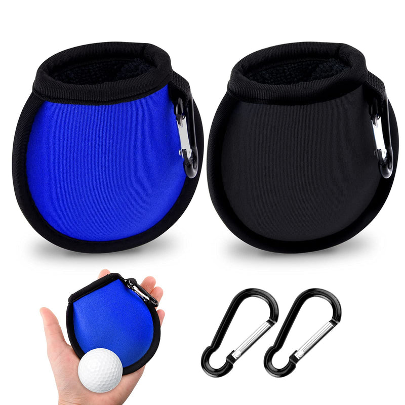 olyee 2 Pack Golf Ball Cleaner Pouch, Golf Ball and Club Clip on Waterproof Washer Pocket Accesorries for Men Ladies and Kids Trolley Cart Bag(Black+Blue) - Golf Gift