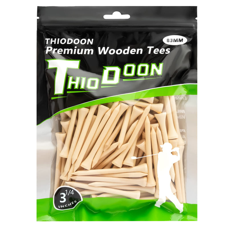 THIODOON Golf tees Less Friction Wooden Tees Training for Golfer Professional Natural Wood Golf tees Bulk 100 Count Golfing Tees (83mm, wood) - Golf Gift