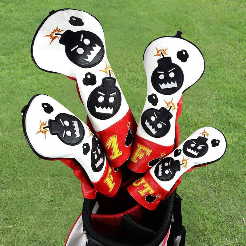 Craftsman Golf Driver Headcover Embroidery Bomb, Red and White PU Leather Golf Head Covers Driver