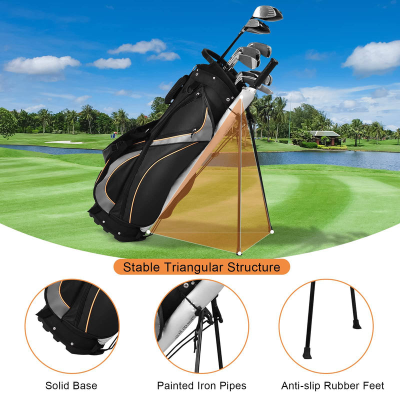 GYMAX Golf Stand Bag, Professional Golf Club Bag with 8 Way Divider, 7 Storage Pockets, Cooler Bag, Dual Strap & Rain Hood, Lightweight Golf Carry Bag for Men & Women - Golf Gift