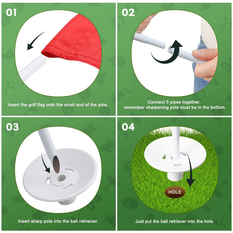 Golf Flag for Putting Green 188cm, Golf Flagstick for Yard Indoor Garden, Mine Golf Pin Flag Pole for Golf Course Practice - Golf Gift