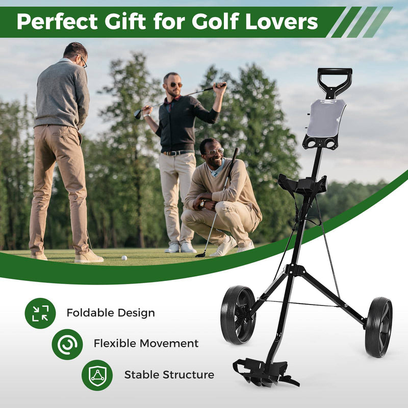 GYMAX 2 Wheel Golf Cart, Lightweight Folding Golf Trolley with Scoreboard, Steel Golf Push Pull Cart - Golf Gift