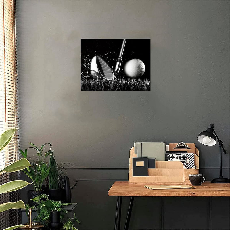 Canvas Print Black and White Golf Poster Wall Art Picture Golf Ball Sport Canvas Painting for Gym Living Room Wall Decor Frame Canvas - Golf Gift