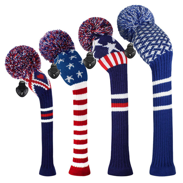 Scott Edward Knitted Golf Head Covers 4PCS Handmade Fit Well for Driver and Fairway Woods with Long Neck Pom Pom Golf Club Headcovers Set Colorful Multiple Colors - Golf Gift