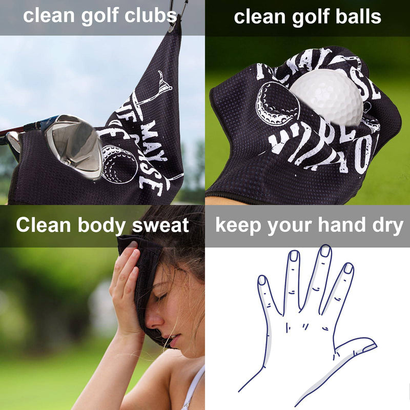 Golf Towel, Golf Ball Washer Pocket Pouch, Golf Gifts for Men Dad Him, Fun Golf Accessories,Golf Absorbent Cleaning Towels, for Golf Bags With Clip,Birthday, Golf Accessories (Black 2) - Golf Gift