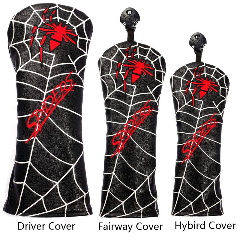 Spider Golf Club Head Covers for Driver Cover Fairway Cover Hybrid Cover PU Leather Headcover (Black Driver Cover) - Golf Gift