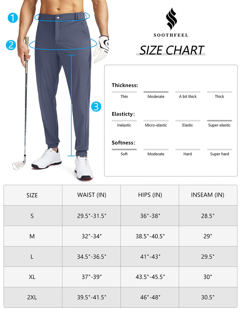 Soothfeel Men's Golf Joggers Pants with 5 Pockets Slim Fit Stretch Sweatpants Running Travel Dress Work Pants for Men, 01-Black, Large - Golf Gift