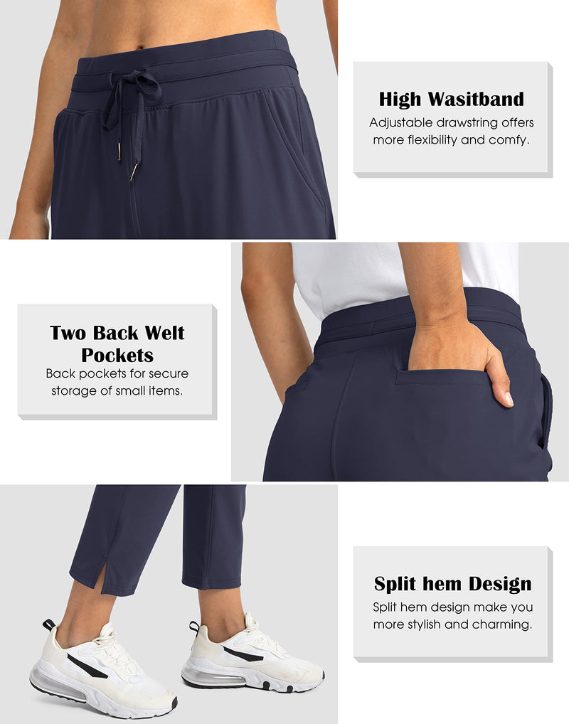 Soothfeel Women's Golf Pants with 4 Pockets 7/8 Stretch High Waisted Sweatpants Travel Athletic Work Pants for Women, Navy Blue, M - Golf Gift