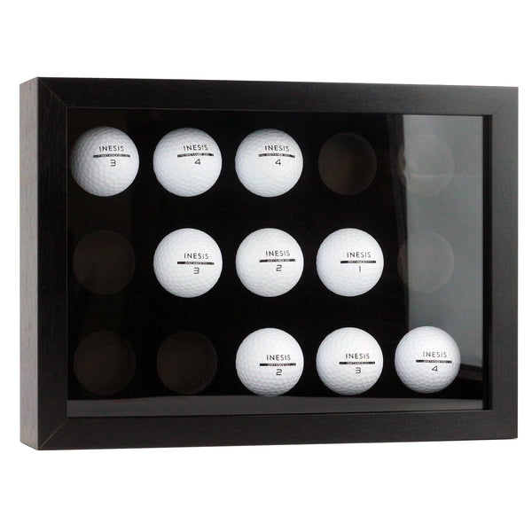 Bivitre Golf Balls Display Case for 15 Balls, Wooden Case with Acrylic Dust UV Cover, Wall Mount and Freestanding Shadow Box for Glofball Collector Memorabilia Autograph Balls - Golf Gift