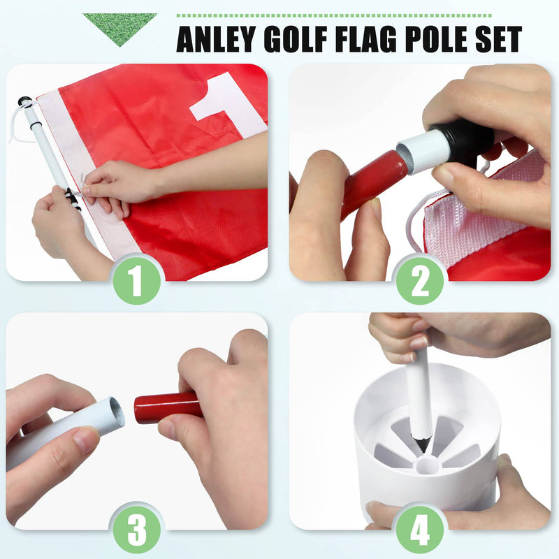 Anley 6 Ft Golf Flagsticks Golf Flag and Hole Cup Set - Golf Pin Flags for Standard Golf Course, Driving Range Backyard, Garden Golf - Detachable and Portable Design - Golf Gift