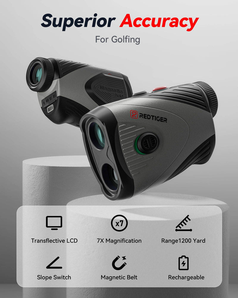 REDTIGER Golf/Hunting Rangefinder, 7X Magnification 1200 Yards Laser Range Finder with Slope, Built-in Magnetic Bracket, Flag Pole Locking Vibration＆Rechargeable - Golf Gift