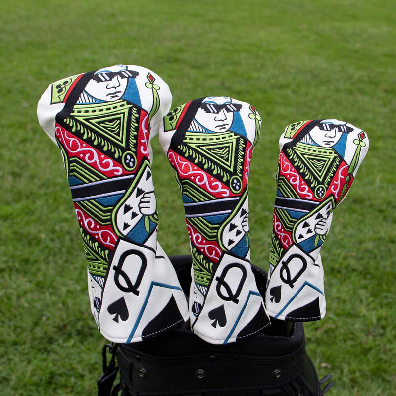 Golf Poker Queen Golf Driver Fairway Rescue Headcovers Set - Golf Hybrid Headcover, 3 Wood Head Cover, Driver Headcover Head Cover fit for All Brand Golf Club Covers for Driver and Woods (1/F/H) - Golf Gift