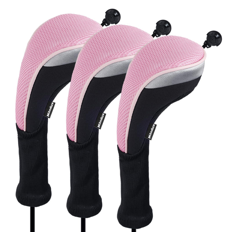 Andux 3pcs/Pack Long Neck Golf Hybrid Club Head Covers Dial No. Tag CTMT-02 Pink - Golf Gift