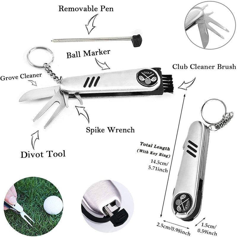 SILENTCARE Golf Accessories, Multifunctional Golf Ball Markers Golf Club Cleaner Brush and Golf Towel Kit, Foldable Divot Repair Tool with Golf Marker, 3-Piece Golf Gifts Set (Red)