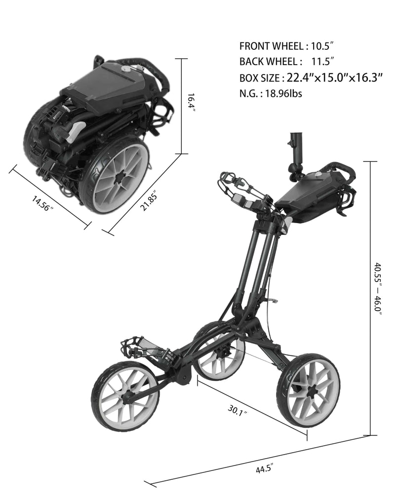 Newfly 3 Wheel Golf Push Cart Compact Semi-Auto Folding and Unfolding,Ultra Lightweight Smallest Folding Size, New-Version Scorecard Holder - Golf Gift