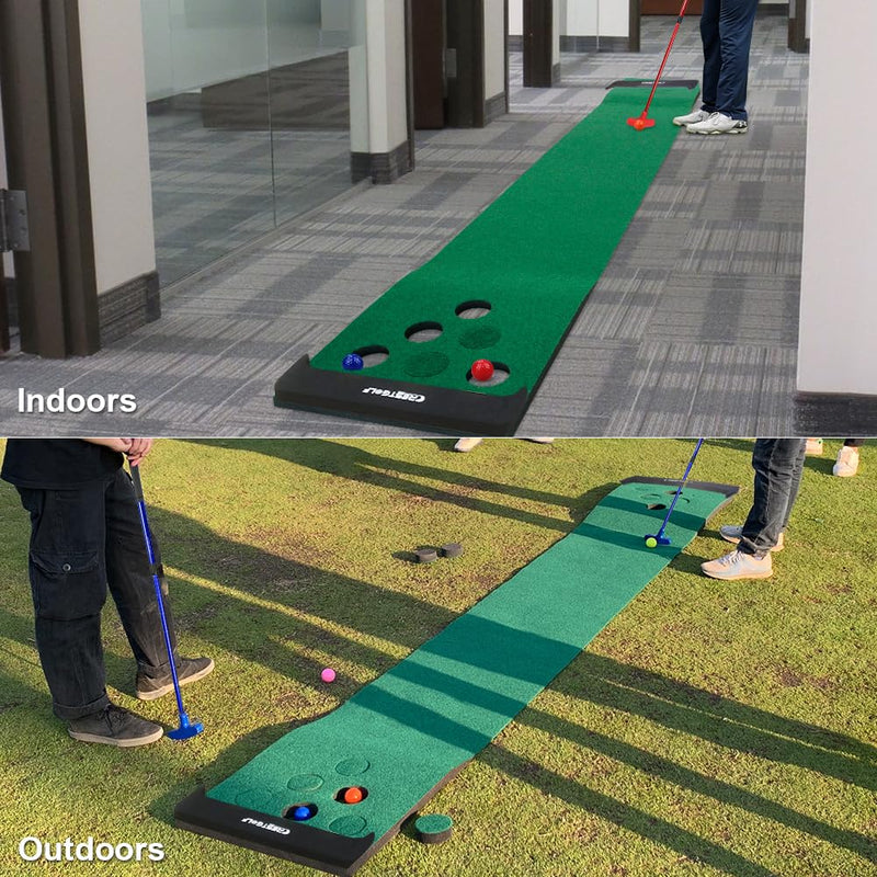 KOFULL Putting Mat Indoor Golf Putting Mat Putting Green Mat Indoor Outdoor (Free 2 golf putters+ 6 golf balls) Pong Mat Golf Practice MatGreen Mat,327 * 50CM - Golf Gift