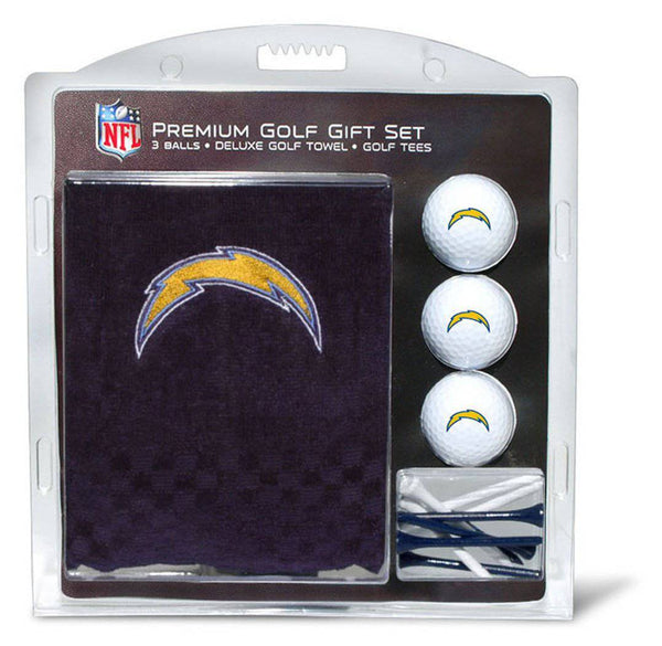 Team Golf NFL San Diego Chargers Gift Set: Embroidered Golf Towel, 3 Golf Balls, and 14 Golf Tees 2-3/4" Regulation, Tri-Fold Towel 16" x 22" & 100% Cotton - Golf Gift