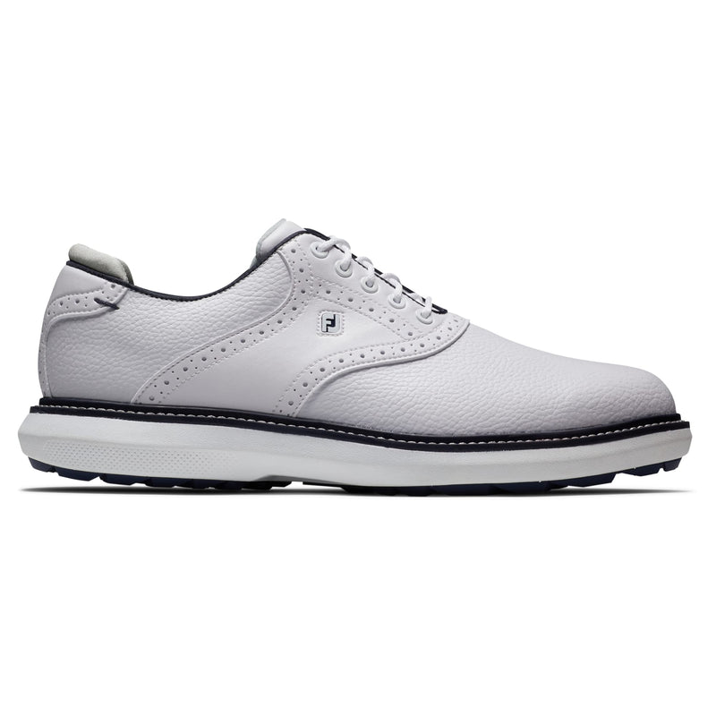 FootJoy Men's Fj Traditions Spikeless Golf Shoe, White White Navy, 14 UK - Golf Gift