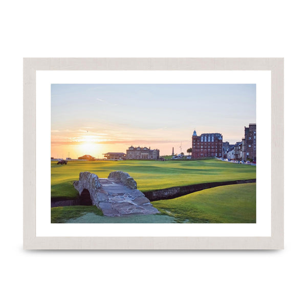 Lithobee - Swilcan Bridge Old Course At Sunrise St Andrews - Printed Wall Art Design in Sizes A2, A3 & A4 Framed in a Stylish Quality Coloured Frame or Unframed (A4 White Saw Cut Grain Frame) - Golf Gift