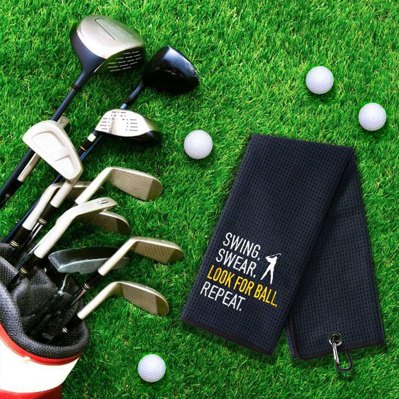 DYJYBMY Swing Swear Look for Ball Repeat Funny Golf Towel, Embroidered Grey Golf Towels for Golf Bags with Clip, Golf Gifts for Men Woman, Birthday Gifts for Golf Fan, Retirement Gift - Golf Gift