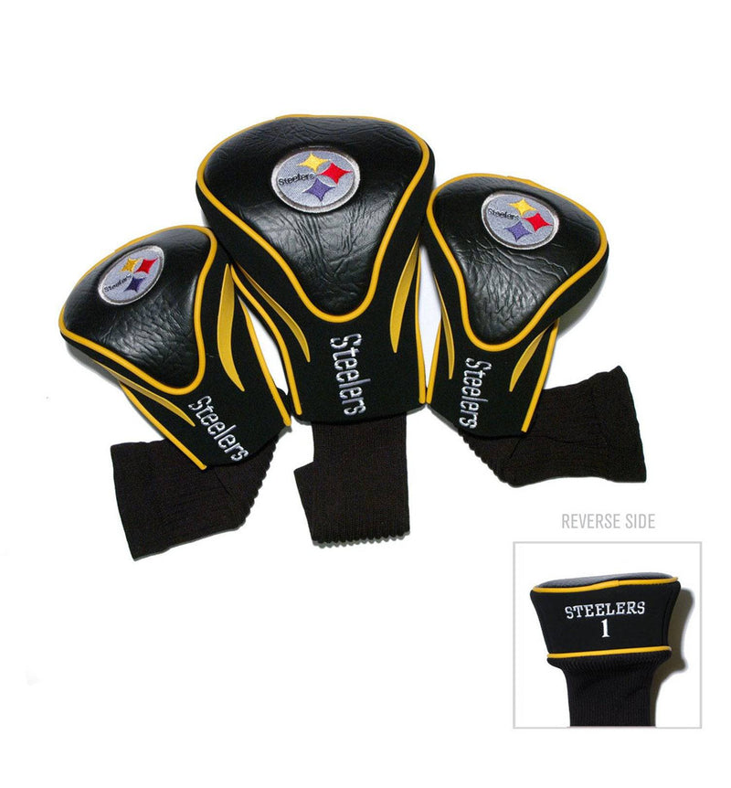 Team Golf NFL Pittsburgh Steelers Contour Golf Club Headcovers (3 Count) Numbered 1, 3, & X, Fits Oversized Drivers, Utility, Rescue & Fairway Clubs, Velour lined for Extra Club Protection - Golf Gift