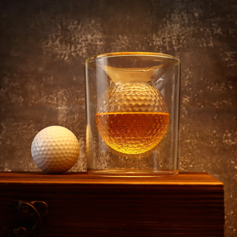 Whiskey Glasses, 160ML/280ML Dual Purpose Rum Glasses, Golf Gifts for Mens Golfers, Embedded Golf Ball Shape Whisky Glass Rock Glasses Perfect Drinking Tumblers for Home Bar Party Birthday Golf Gifts