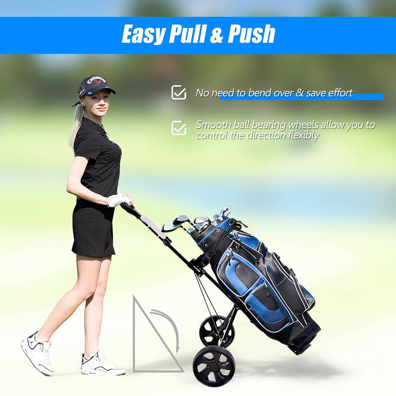 COSTWAY Folding Golf Push Pull Cart, Lightweight 2 Wheels Golfs Bag Trolley with Convenient Handle, Scoreboard Holder and Foot Brake, Black - Golf Gift