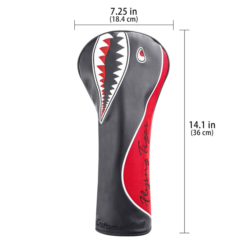 Craftsmann Golf Shark Flying Tiger Black and Red Driver Headcover Fits up to 460cc (For Driver) - Golf Gift