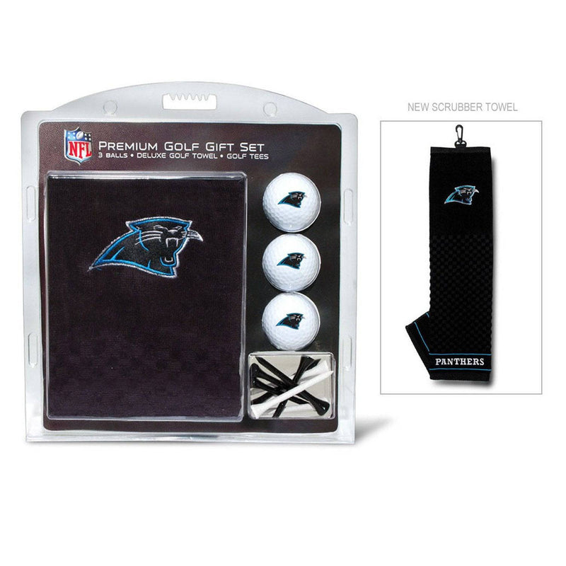 TEAM GOLF NFL Carolina Panthers Gift Set: Embroidered Golf Towel, 3 Golf Balls, and 14 Golf Tees 2-3/4" Regulation, Tri-Fold Towel 16" x 22" & 100% Cotton - Golf Gift