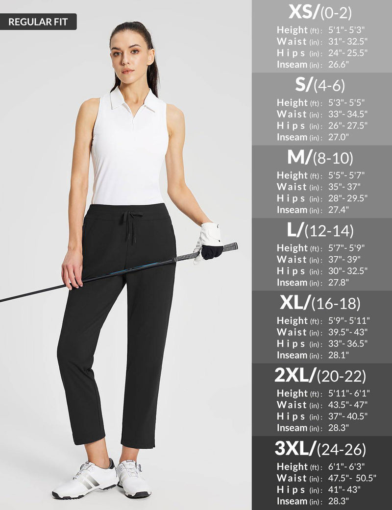 BALEAF Women's Golf Traval Trousers Zip Pockets Ankle Straight Leg Joggers Stretch Quick Dry Yoga Pants Black XL - Golf Gift