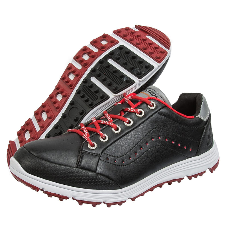 Mens Golf Shoes with Spiked Wide Fitting Leather Waterproof Golf Sneakers Anti-Slip Casual Big Size,Black B,11 UK - Golf Gift