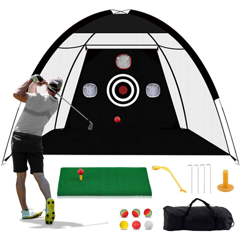 Golf Hitting Net, 10x7ft Golf Nets for Backyard Driving, Golf Practice Net with Chiping Net, Golf Swing Trainer Aid-1 Golf Mat -6 Golf Balls-1 Golf Tees-1 Swing Corrector, Golf Gifts for Men/Women - Golf Gift