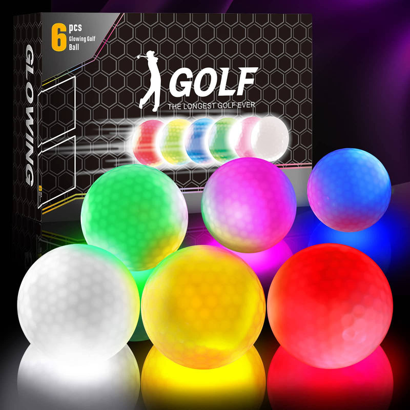 SUOHUI Glow In the Dark Golf Balls, Long Lasting Bright LED Golf Balls, 6 Colors Personalized Golf Balls Gift 6 Pack - Golf Gift