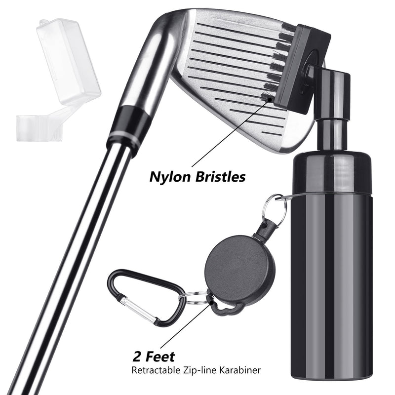 Phoetya Golf Club Brush, Golf Brush and Groove Cleaner Tool with Leakproof Reservoir Tube, Squeeze Bottle, Bristles Head, Carabiners, Brush Cover Golf Accessories Ball Washer Gift for Men Women - Golf Gift