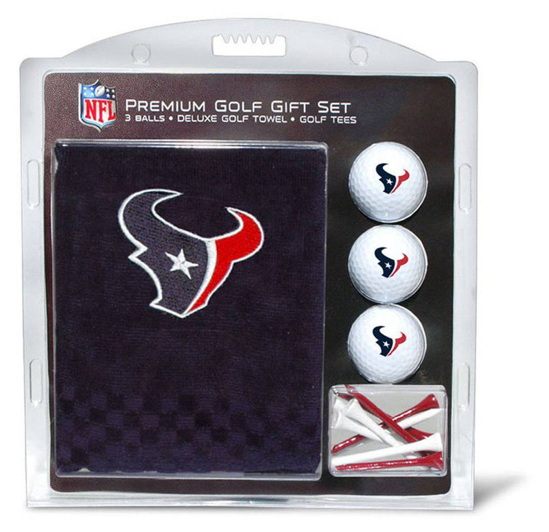 TEAM GOLF NFL Houston Texans Gift Set: Embroidered Golf Towel, 3 Golf Balls, and 14 Golf Tees 2-3/4" Regulation, Tri-Fold Towel 16" x 22" & 100% Cotton - Golf Gift