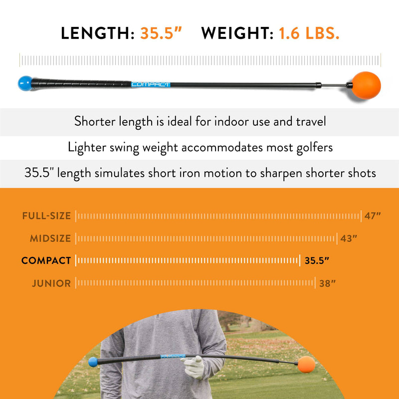 Orange Whip Compact Golf Swing Trainer Aid for Improved Rhythm, Flexibility, Balance, Tempo, and Strength |Orange|35.5" - Golf Gift