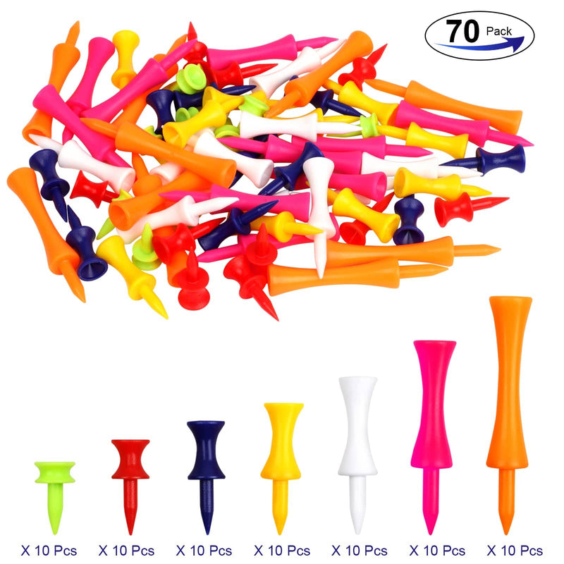 Golf Tees Plastic, 70 Pcs Mixed Sizes Castle Golf Tees, Durable Winter Golf Tees Small Castle Tees in Multiple Colors(25mm, 32mm, 39mm, 45mm, 51mm, 59mm, 70mm) - Golf Gift