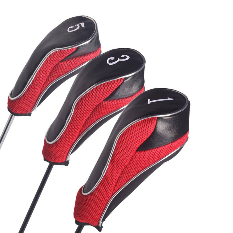 Andux Golf 460cc Driver Fairway Wood Club Head Covers with Zipper Closure Set of 3 Red - Golf Gift