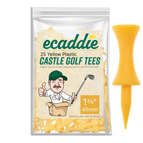 ECADDIE Yellow 45mm Plastic Castle Graduated Golf Tees (25 Pack) - Golf Gift