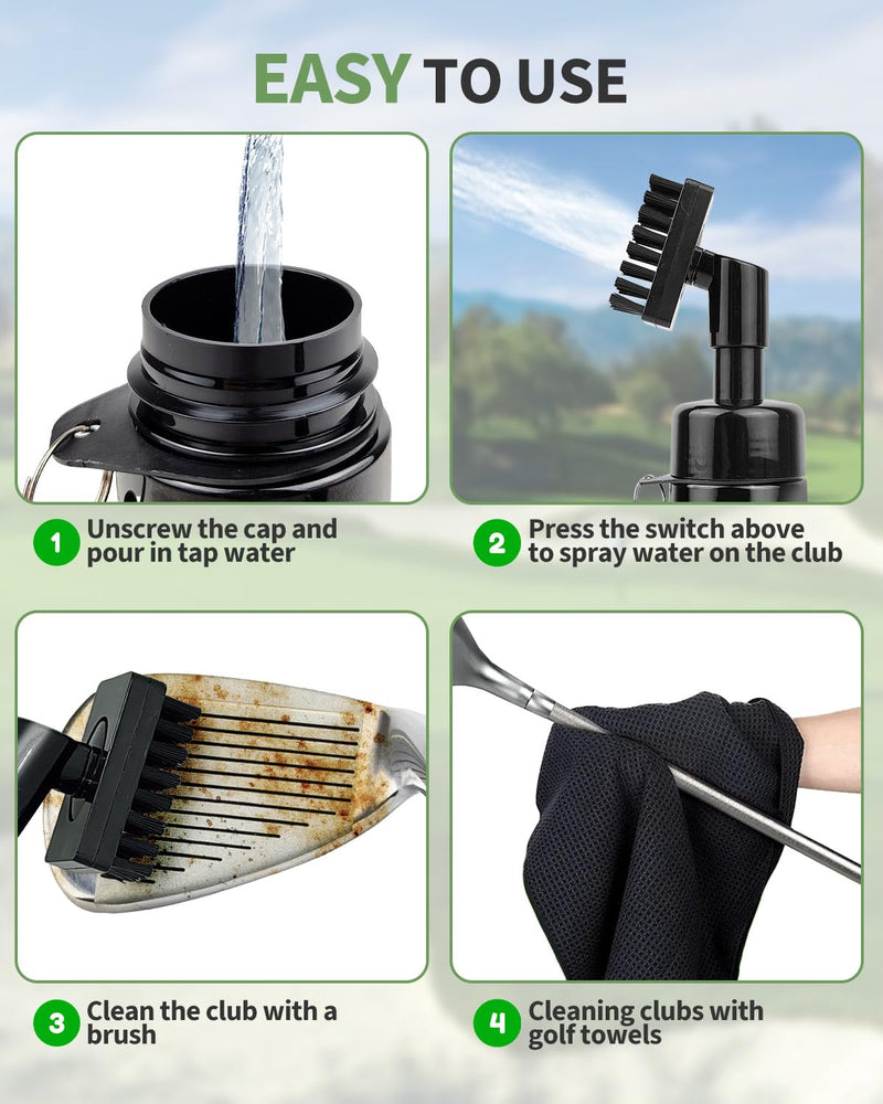 Victoper Golf Club Cleaning Brush Set, Golf Club Cleaner Brush with retractable cord & Golf Towel Golf Cleaning Brush with Water Spray Golf Club Cleaner Kit with Hook Golf, Black - Golf Gift