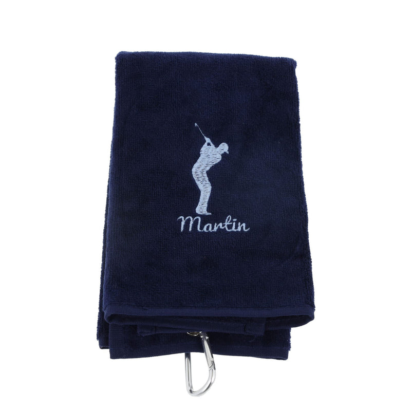 Always Looking Good Personalised Golf Towel Navy Blue with Any Name Any Font Luxury Velour 50cm x 40cm Custom Embroidered Golf Towel with Carabiner Clip Gift- Golf Gifts for men and women - Golf Gift