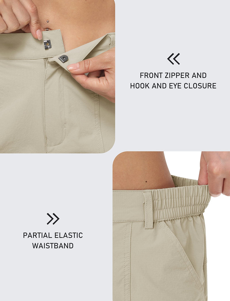 MoFiz Women's Hiking Cargo Shorts Lightweight Summer Casual Shorts Quick Dry Outdoor Walking Travel Golf Athletic Shorts with Zip Pockets Khaki Size US M - Golf Gift