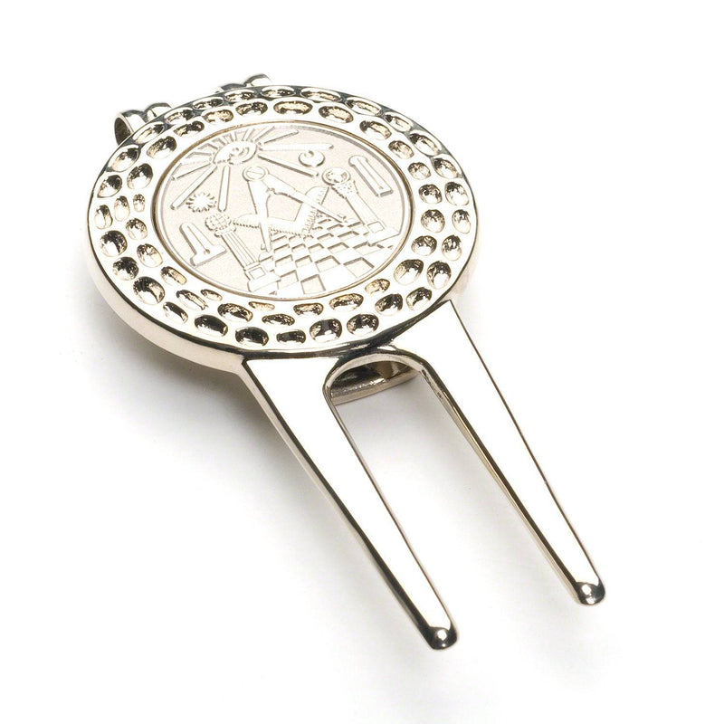 THE MASONIC COLLECTION - Divot Repair Tool with Golf Ball Marker - Silvered Design with Freemason Ensigns - A Useful Gift Accessory for Freemason Men - Golf Gift