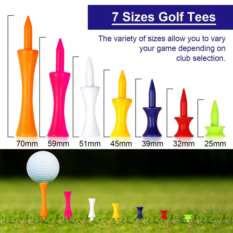 Golf Tees Plastic, 70 Pcs Mixed Sizes Castle Golf Tees, Durable Winter Golf Tees Small Castle Tees in Multiple Colors(25mm, 32mm, 39mm, 45mm, 51mm, 59mm, 70mm) - Golf Gift