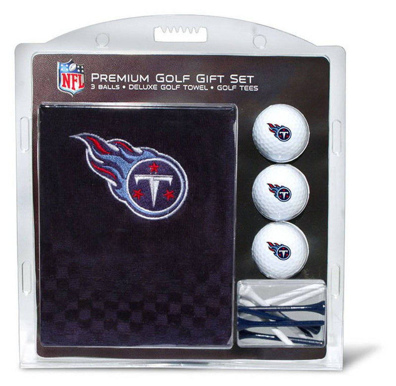 TEAM GOLF NFL Tennessee Titans Gift Set: Embroidered Golf Towel, 3 Golf Balls, and 14 Golf Tees 2-3/4" Regulation, Tri-Fold Towel 16" x 22" & 100% Cotton - Golf Gift