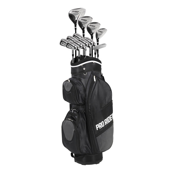 Pro Rider PR1 13-Piece Golf Package Set | Complete Mens Set | Full 12 Clubs Graphite & Steel Shafts with Cart or Stand Bag | Driver, Woods, Hybrids, Irons, Wedges & Putter (13-Piece Cart Bag)