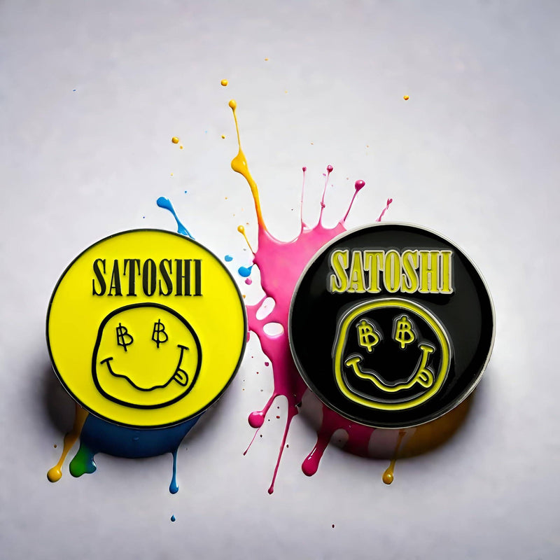 HODL 21 Satoshi Nakamoto Golf Ball Markers - Value Pack of 2 Black and Yellow - Works with Most Hat Magnetic Clips and Divot Repair Tools, Golf Gift Accessories - Satoshi Black and Yellow - 2 Pack - Golf Gift